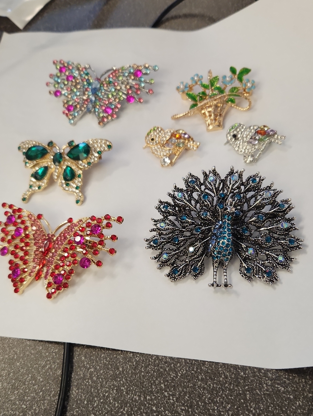 Multicolor Crystal Peacock & Butterfly Brooch Set - Women Jewelry Lot